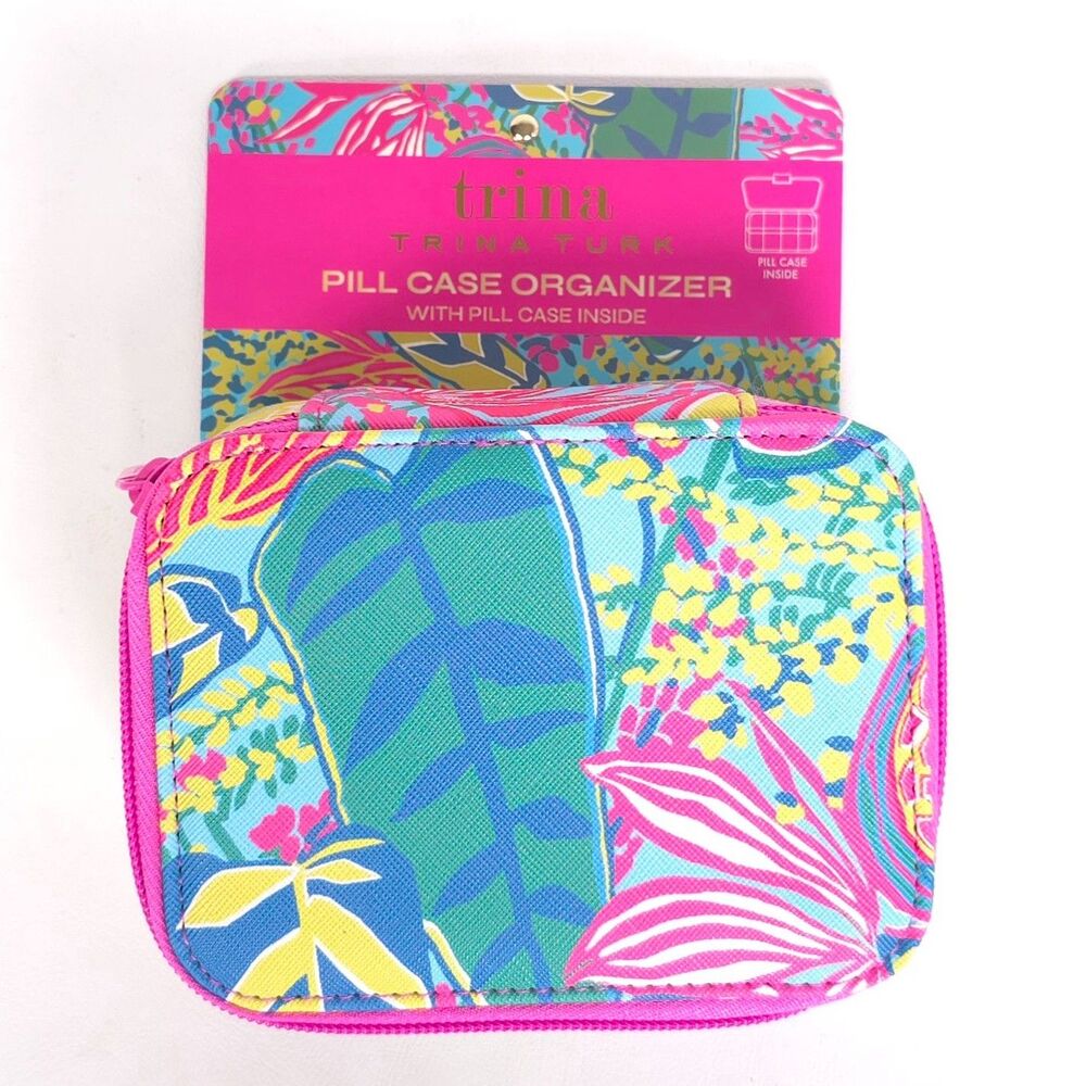 TRINA TURK Women's New Pill Case Organizer Travel Zip Pouch Tropical